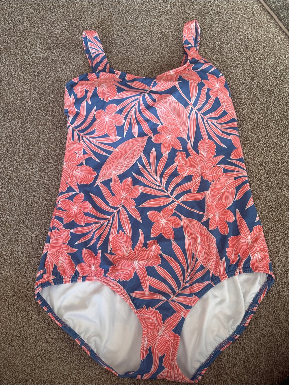 Lands' End Women’s Navy and Coral Floral One-Piece Swimsuit Size 16L